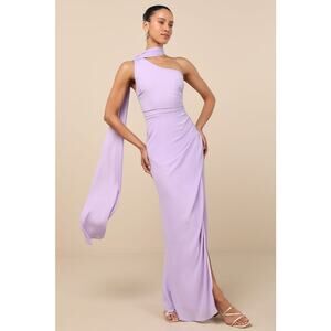 NWT Lulus Adeline Lavender One-Shoulder Scarf Maxi Dress Bridesmaid Gala Size S